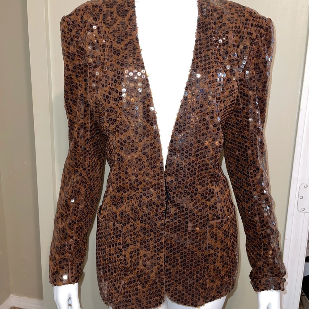 Vintage Farinae Sequin Blazer 6 Nordstrom Leopard